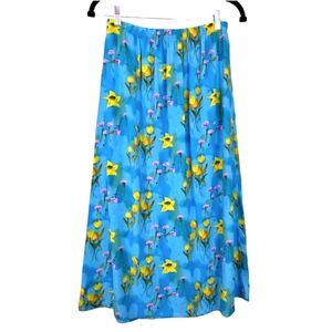 Vintage Carroll Reed‎ Blue Floral A-Line Midi Skirt